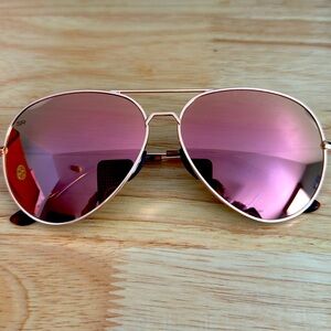 Shady Rays Tangle Free Aviator Rose Gold Polarized Sunglasses EUC